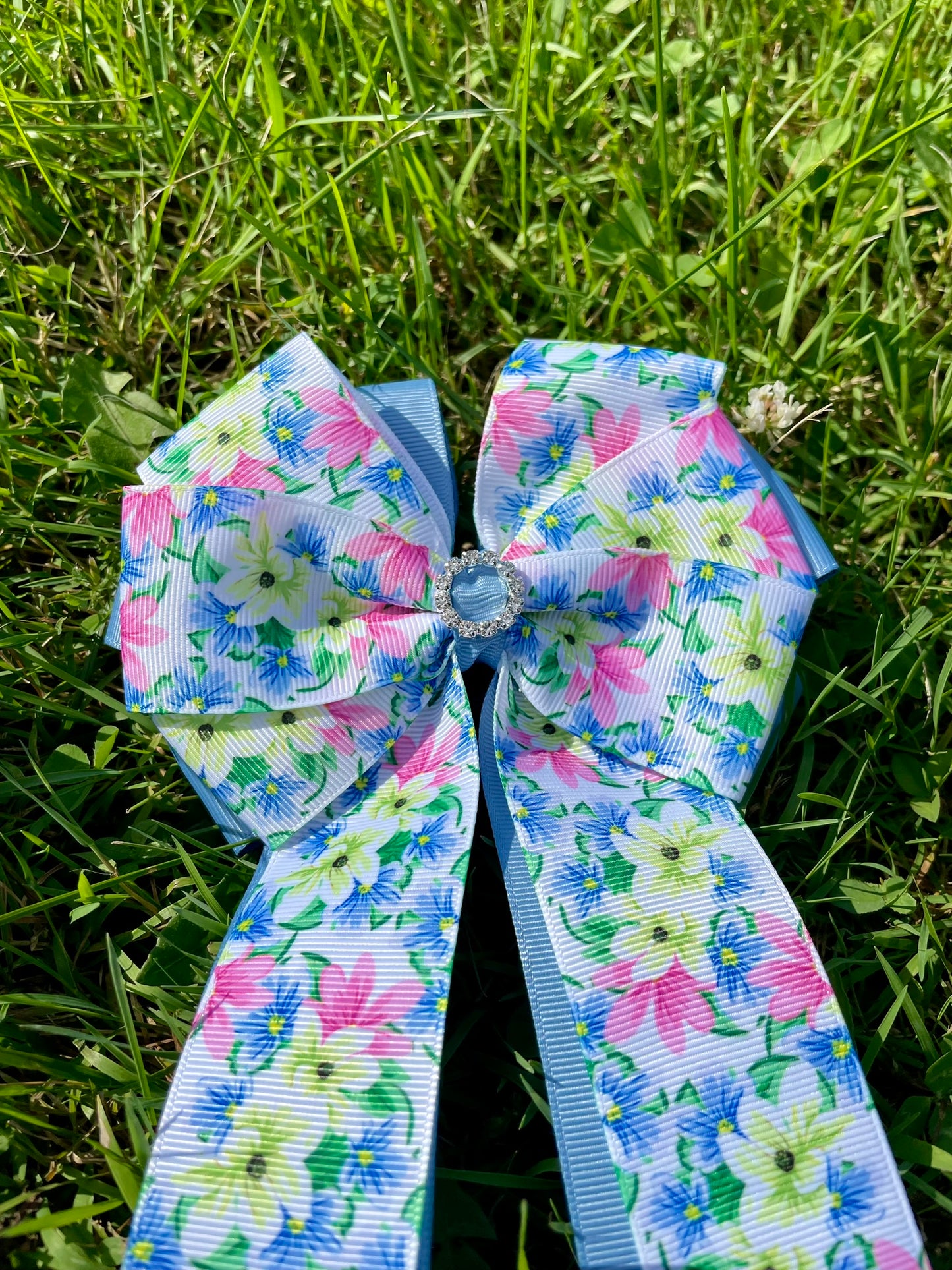 Adilize Designs Competition Show Bows - Blue Floral