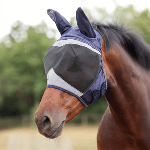 Shires FlyGuard Pro Fine Mesh Fly Mask with Ears - Navy - Full