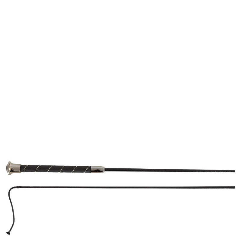 BR Dressage Whip Orion -Leather/Crystal Handle - Black/Gunmetal - 110cm