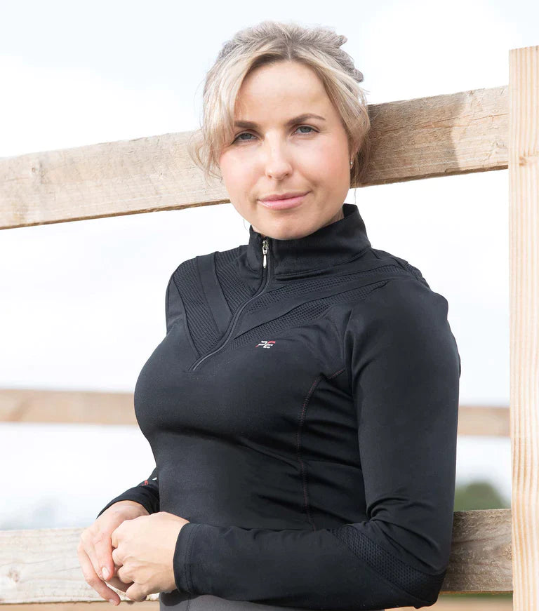 Premier Equine UK Arclos Ladies technical Long Sleeve Riding Top Black UK16