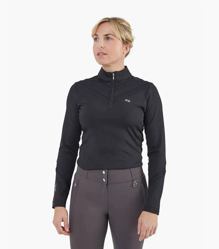 Premier Equine UK Arclos Ladies technical Long Sleeve Riding Top Black UK16
