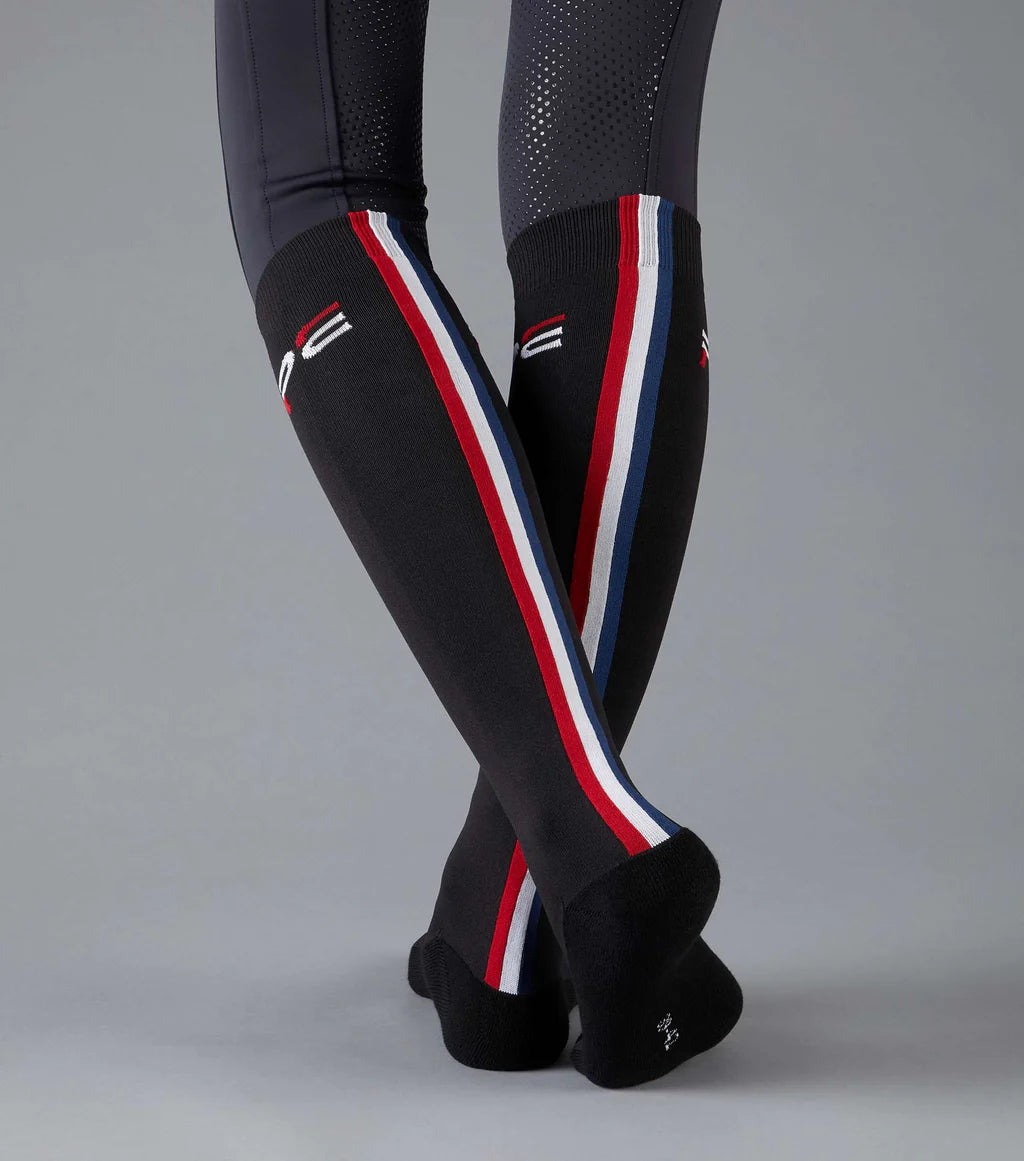 Premier Equine UK Sports Highlight Riding Socks (1 Pair) - Black Large (Euro 43-46)