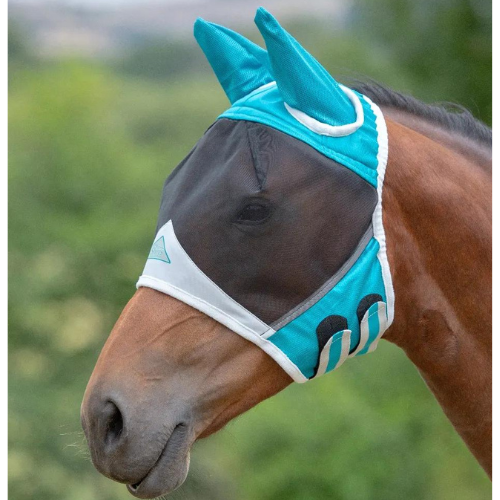 Shires FlyGuard Pro Fine Mesh Fly Mask with Ears - Black/Teal - X Full Size *Sale Reg $42