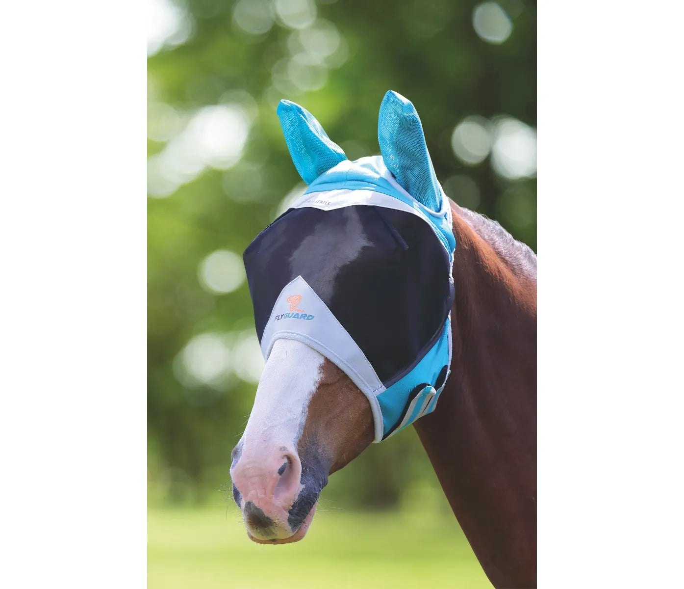 Shires FlyGuard Pro Fine Mesh Fly Mask with Ears - Black/Teal - X Full Size *Sale Reg $42
