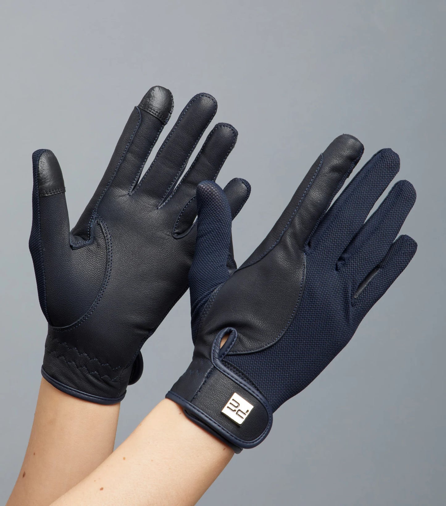 Premier Equine UK Bordoni Leather Mesh Riding Gloves - Navy Large (8)