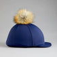 Premier Equine UK Jersey Hat Silk with Faux Fur Pom Pom - Navy
