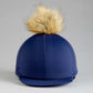 Premier Equine UK Jersey Hat Silk with Faux Fur Pom Pom - Navy