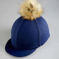 Premier Equine UK Jersey Hat Silk with Faux Fur Pom Pom - Navy