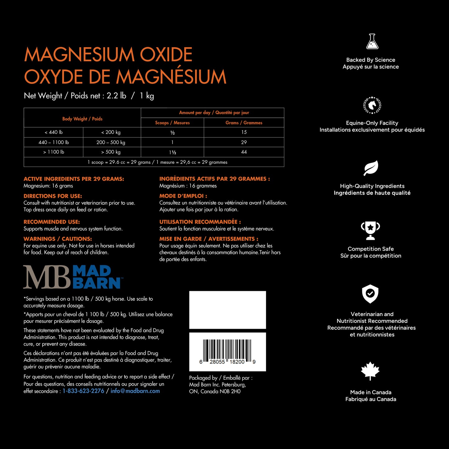 Mad Barn Magnesium Oxide -1kg (34 servings)