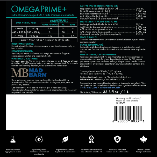 Mad Barn OmegaPrime+ Extra-Strength Omega-3 Oil