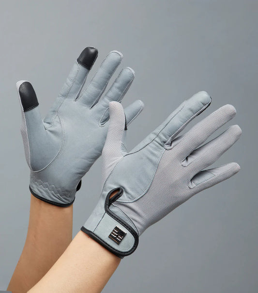 Premier Equine UK Bordoni Leather Mesh Riding Gloves Grey Medium (7.5)