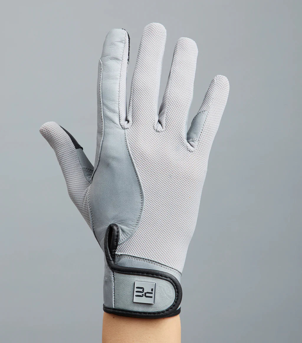 Premier Equine UK Bordoni Leather Mesh Riding Gloves Grey Medium (7.5)