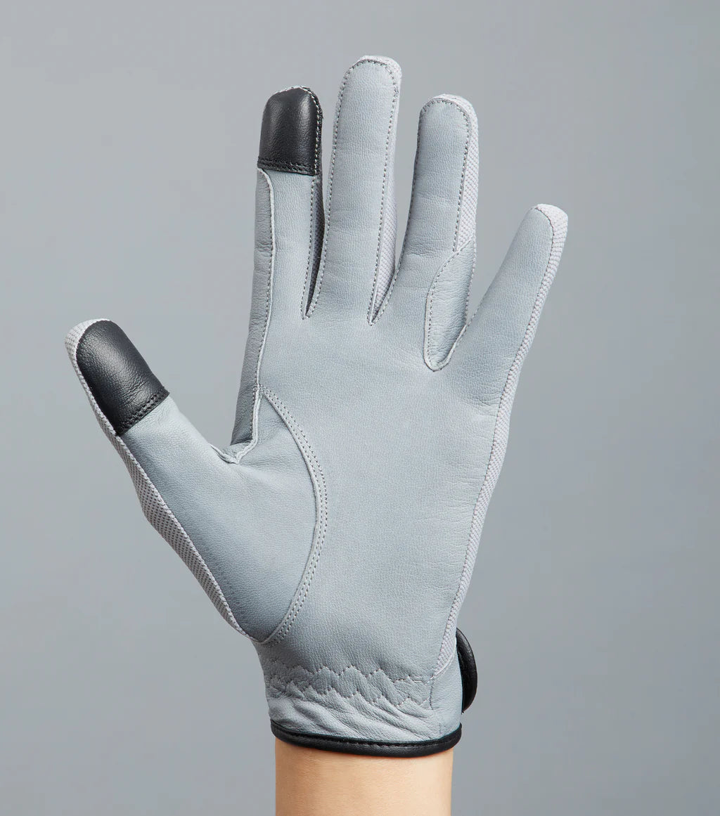 Premier Equine UK Bordoni Leather Mesh Riding Gloves Grey Medium (7.5)