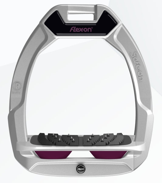 Flex-on Stirrups - Safe-on - Grey Inclined Ultra Grip Grey/Purple
