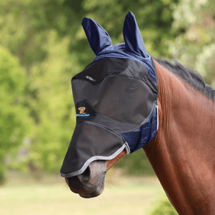 Shires FlyGuard Pro Deluxe Fly Mask with Ears & Nose - Navy - Full