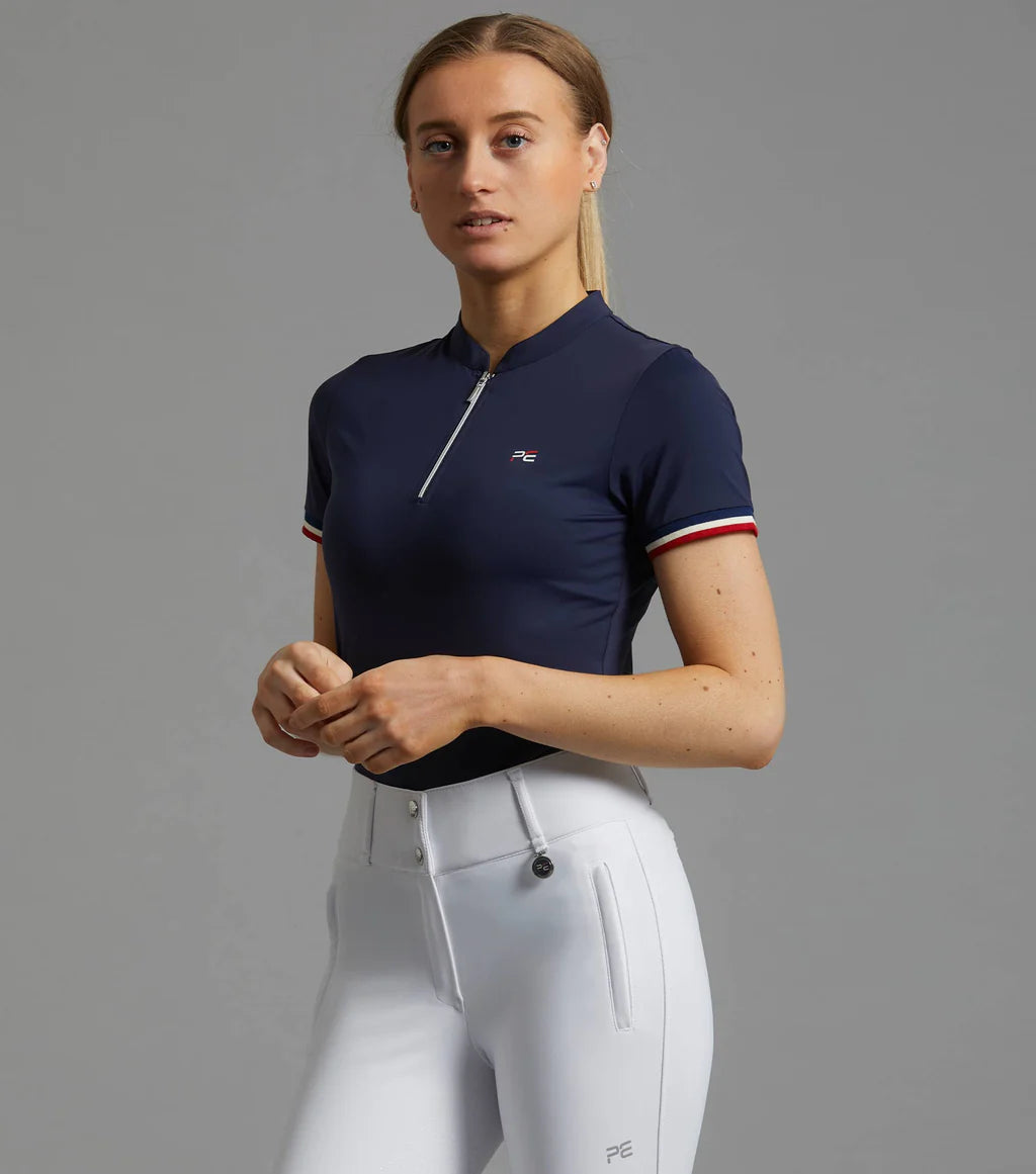 Premier Equine UK Allegra Ladies Short Sleeve Riding Top - Navy UK12 or UK16