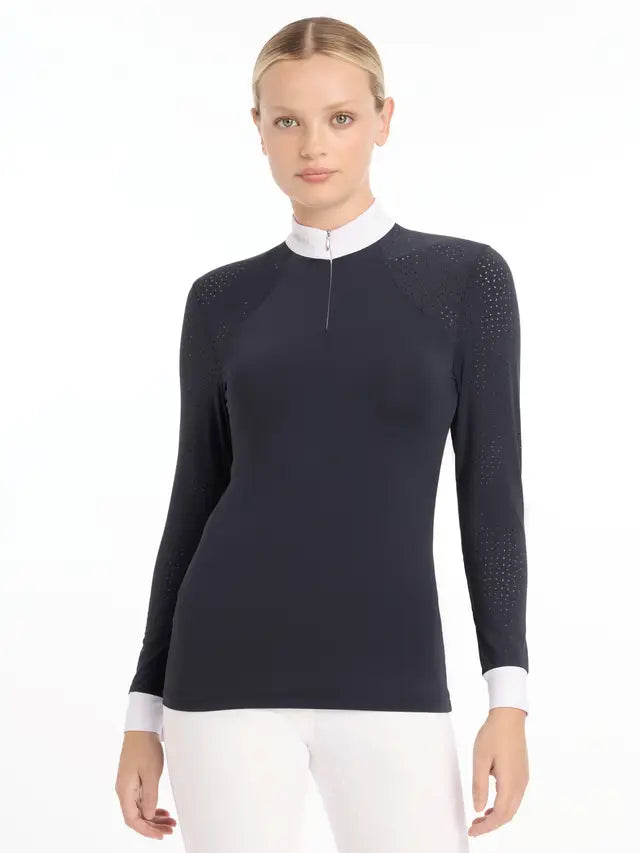 LeMieux Olivia Long Sleeve Show Shirt Navy - UK 14
