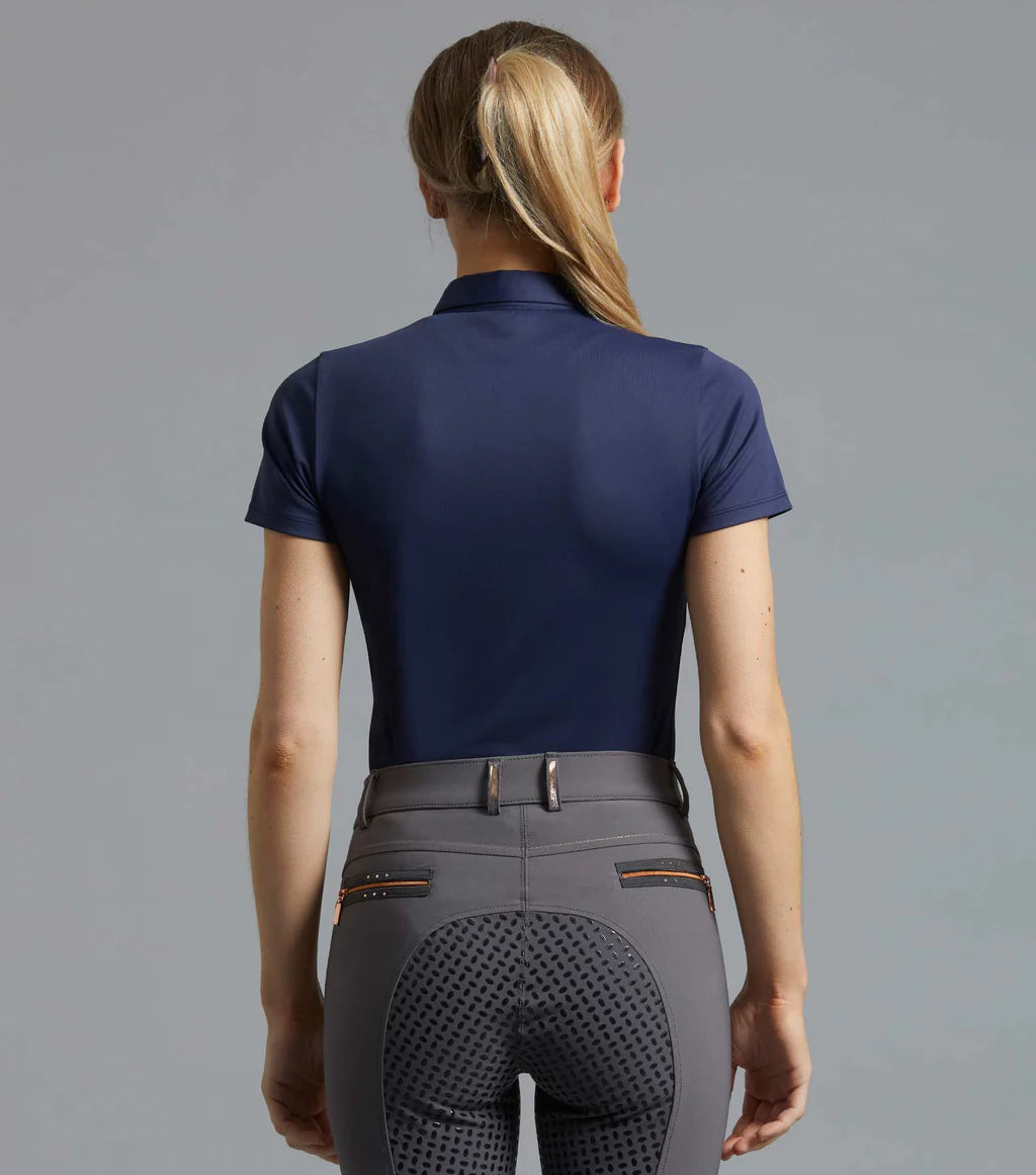 Premier Equine UK Scintillo Ladies Short Sleeve Riding Top - Navy UK12 or UK14