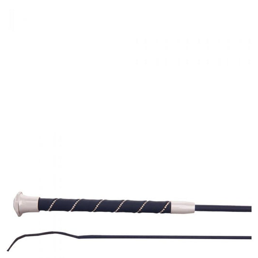 BR Dressage Whip Orion -Leather/Crystal Handle - Navy/Silver 100cm